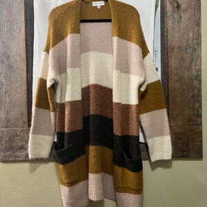Unworn Knox Rose Pink Brown Striped Open Cardigan Women's Large